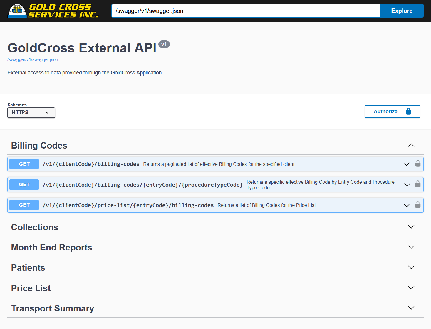 GoldCross External REST API Swagger Documentation